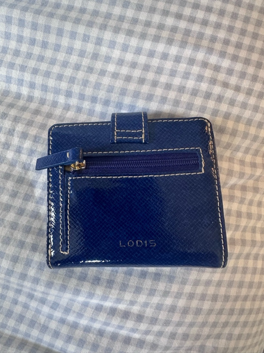Lodis Patent Leather Bifold Wallet in Deep Blue